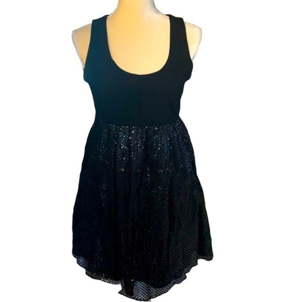 Alice + Olivia Black Babydoll Scoop Neck Mini Dress Size Medium Silk Blend